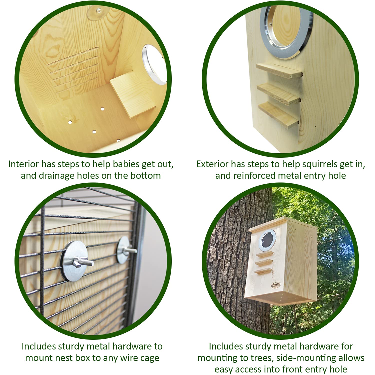 Squirrel Nest Box - Cage Attachment, Hinged Lid, Perching Ledge - for Squirrels, Sugar Glider, Rat, Finch, Parakeet, Lovebird, C